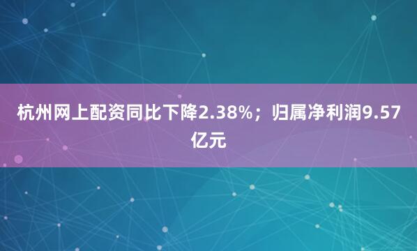 杭州网上配资同比下降2.38%；归属净利润9.57亿元